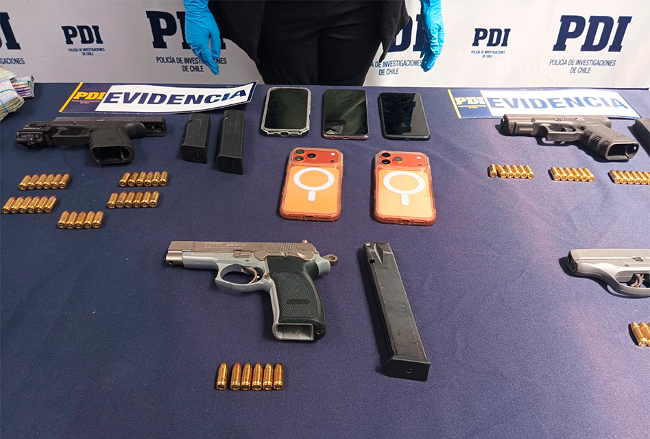 PDI Rancagua detiene a tres personas e incauta armas, droga y vehículos en procedimiento por homicidio frustrado ocurrido en septiembre de 2025 en la comuna de Doñihue.
